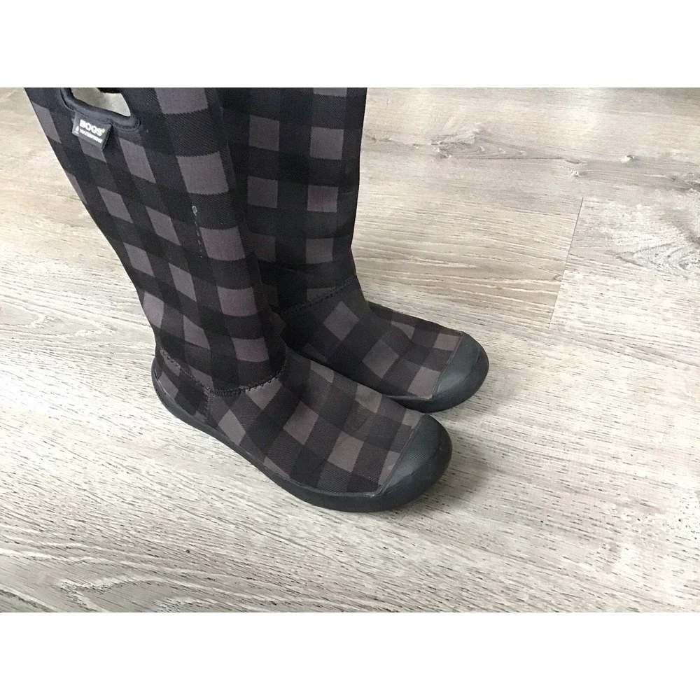 Bogs Summit Buffalo Womens Size 6 Light Weight Waterproof Boots Black Grey Plaid